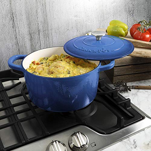 Artisan 5 Quart Round Enameled Cast Iron Dutch Oven (Sapphire Blue / 5-Quart)