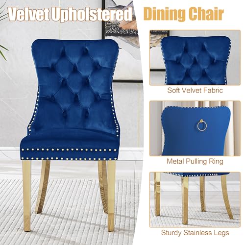 7 Piece Glass Dining Table Set for 6 (Black Table & Gold Blue Chair / 7-Piece Set-X-Shaped Table)