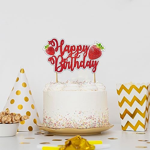 Real Strawberry Happy Birthday Cake Topper
