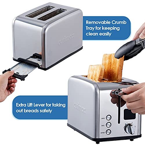 2 Slice Stainless Steel Toaster with Digital LED Display (Silver Stainless Steel / 2 Slice)