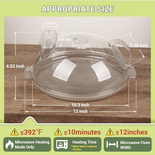 10" Clear Microwave Splatter Cover Water Steamer Integrated Handle (10.5 inches (with water steamer) / Clear)