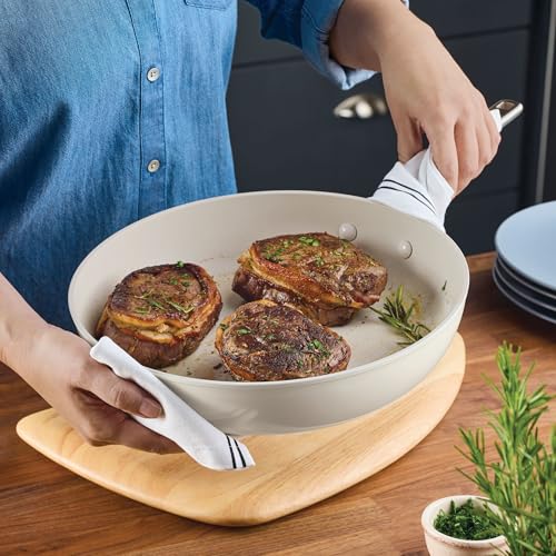 Hard Anodized Ceramic Nonstick Cookware Frying (Porcelain White / 12.25 Inch)