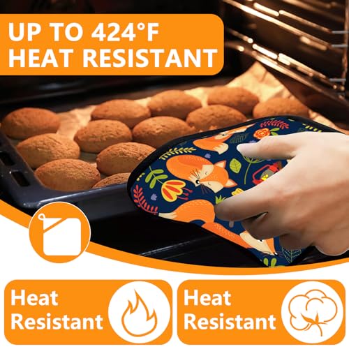 Cute Fox Oven Mitts and Pot Holders Sets 4Pcs (Cute Fox)