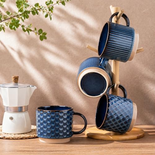 12 OZ Stackable Coffee Mugs Set of 4 (Deep Sea / 12oz (With Stand))