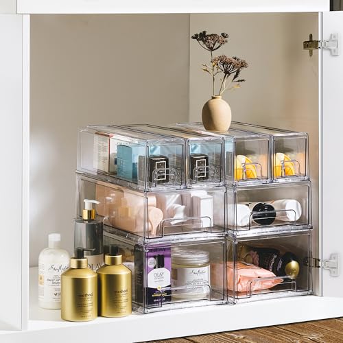 Clear Stackable Storage Drawers for Refrigerator (4 Pack / Medium)
