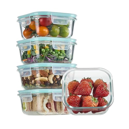 5Pack 17.5oz Glass Storage Containers with Lids (Green / 17.5oz)