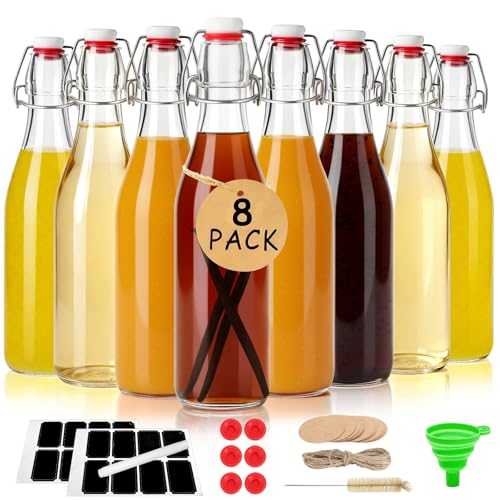 8pack 16oz Swing Top Glass Bottles with Airtight Lids for Vanilla (16 oz 8 pack)
