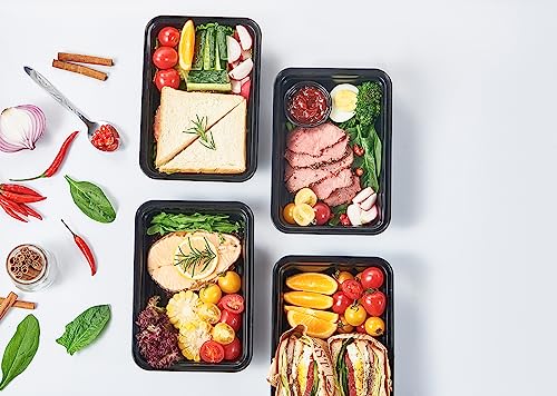 32 oz 50Pack Plastic Meal Prep Food Storage Containers with Lids Reusable 1 Compartment To Go Lunch Box Black Extra Large &Thick Microwave Freezer Dishwasher Safe BPA Free Stackable (32S-50)