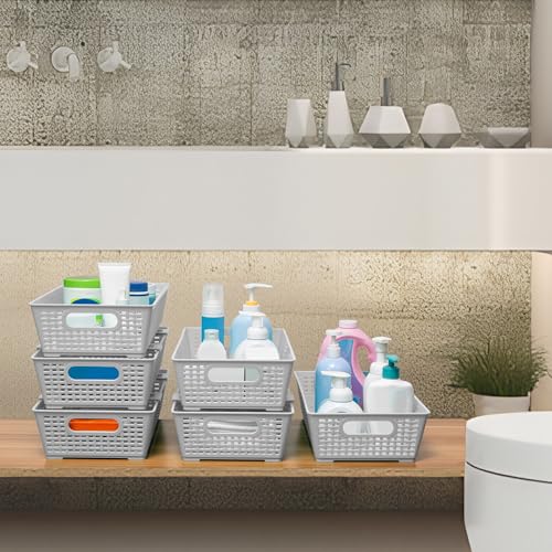 Stackable Woven Plastic Basket (Gray)