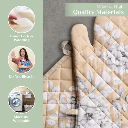 100% Cotton Oven Mitt & Pot Holder Set (040 - Pretty Autumn / 7.5" x 13" & 8" x 8" (Oven Mitt & Pot Holder))