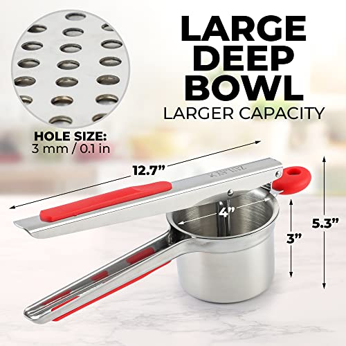 Premium Large 15oz Potato Ricer (Fixed Disc / Red & Silver)