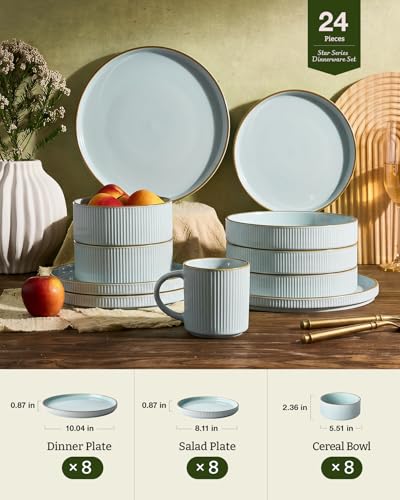Stoneware Dinnerware Sets for 8 (Light Blue / Service for 8)