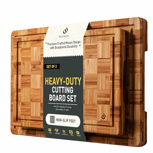 2 Pack Wooden Cutting Boards for Kitchen Bamboo Chopping Boards Non Toxic (Multiple Sizes (Set of 2))