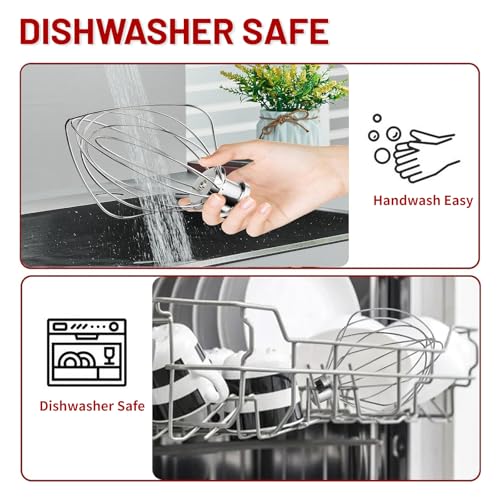 Stainless Steel Whisk Attachment for KitchenAid 5 Qt Bowl (Fits Bowl-Lift K4/K5/5SS/KSM5/KP25/KG25/Pro500)