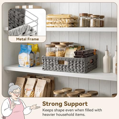 Wicker Storage Basket for Shelves (Gray / 15¼"L x 11¾"W x 4¾"H)