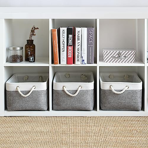 Storage Basket for Organizing (White&Grey / 3PCS/Large - 15.7Lx11.8Wx8.3H)