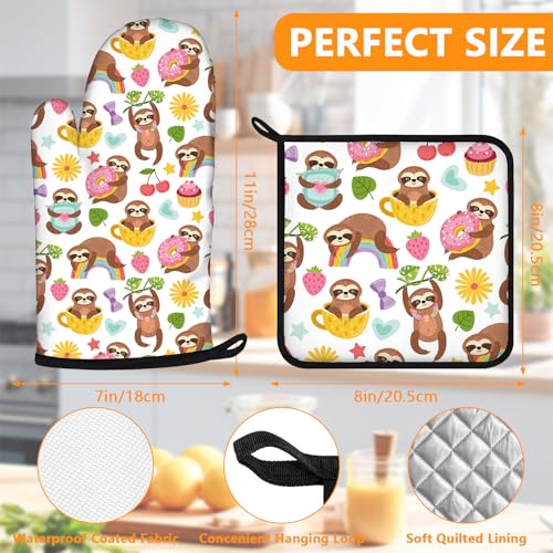 Cute Cartoon Sloth Oven Mitts and Pot Holders Sets 4Pcs (Cute Cartoon Sloth)