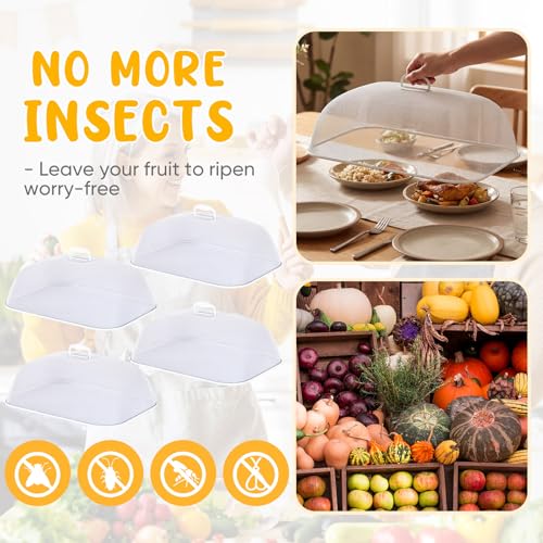 4 Pcs Metal Mesh Screen Food Cover for Outdoors Set Large 18.5 Inch Mesh Food Tents for Picnic Indoor Plate (Silver)