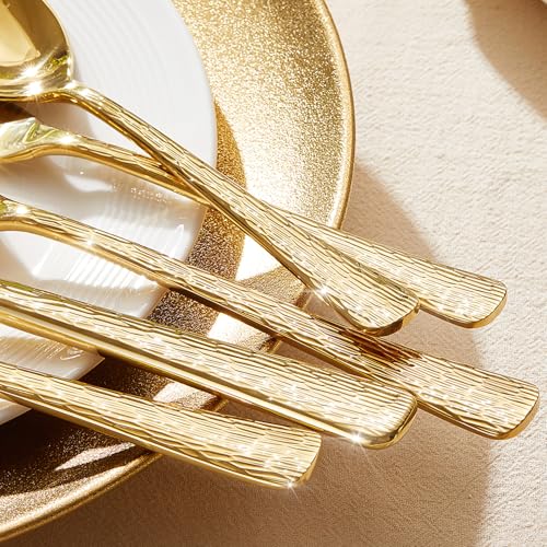 45 Piece Gold Silverware Set with Serving Utensils (45-Piece / Gold)