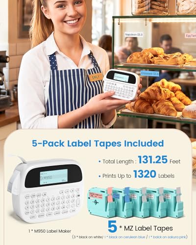 M950 Label Maker Machine with 5 Color Tapes Rechargeable Labeler (label maker with 5 tapes)