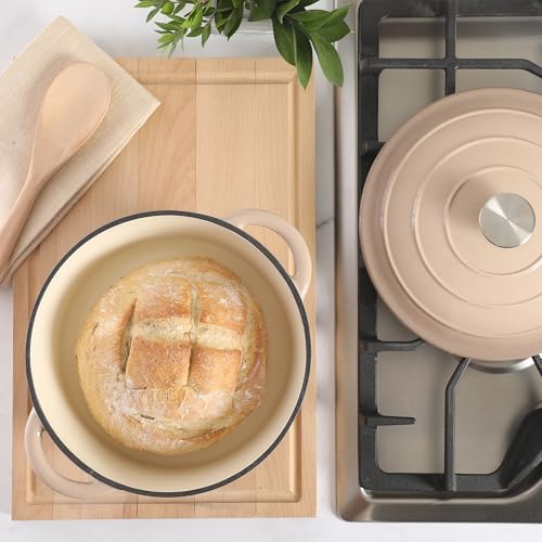 Addlestone 5 Qt Enameled Cast Iron Dutch Oven Pot with Lid (5-Quart / Gradient Taupe)