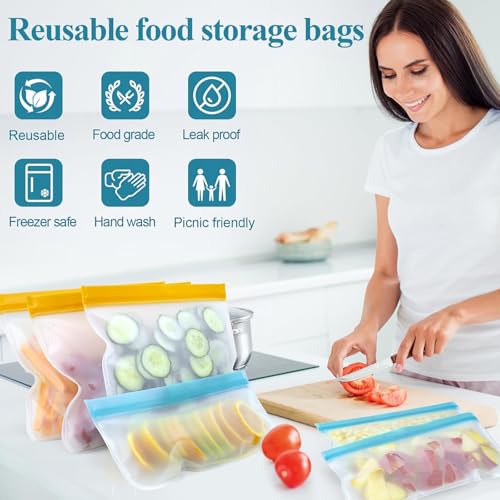 Reusable Snack Bags Dishwasher Safe (10 Pack Orange Snack Bags)