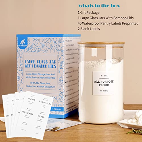 1 Gallon Large Glass Food Storage Containers With Airtight Bamboo Lid (1Gallon)