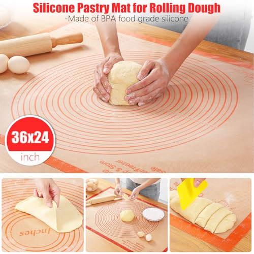 Silicone Pastry Mat 36x24 Inch Extra Large Baking Mat with Measurements (Orange / 24"L x 36"W)