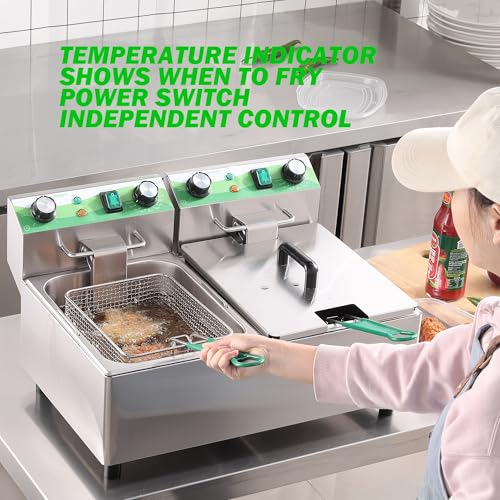 20L 21.2QT Commercial Deep Fryer with Timer Dual Tank Electric Countertop Fryer with Double Baskets and Lids