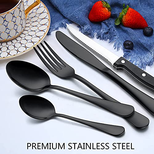 24 Piece Black Flatware Set with Steak Knives (24-Piece / Black)