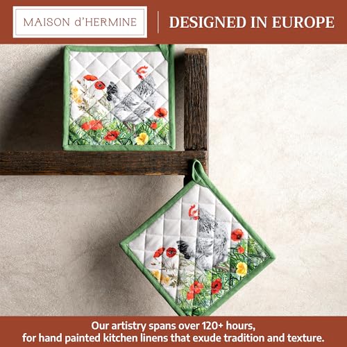 Pot Holders 100% Cotton Potholders (018 - Basse Cour / 8" x 8" (Pot Holder Pack of 2))
