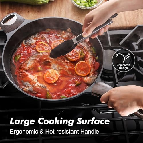 12.5in Nonstick Frying Pan Paella Pan (12.5 Inch / DARK Black)