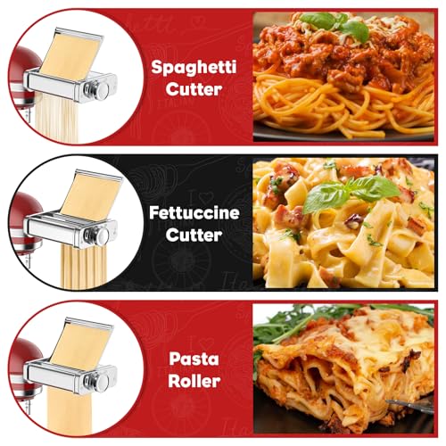 3-in-1 Pasta Attachment for KitchenAid Stand Mixer, Stainless Steel (Metallic Silver)