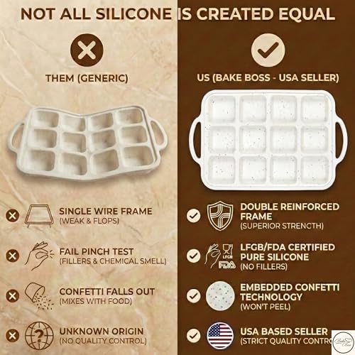 Silicone Brownie Pans with Dividers (Cream / Square (12 Cups Pan, Pack of 2))