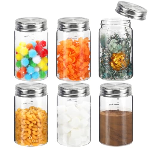 8 oz Small Glass Coffee Jars Spice Jar Round Storage Canister with Wooden Lid Clear Glass Food Jar for Pantry Sugar Tea Coffee Bean Spice Nuts Cookies Bath Salts (8oz/250ml-6pcs-B)