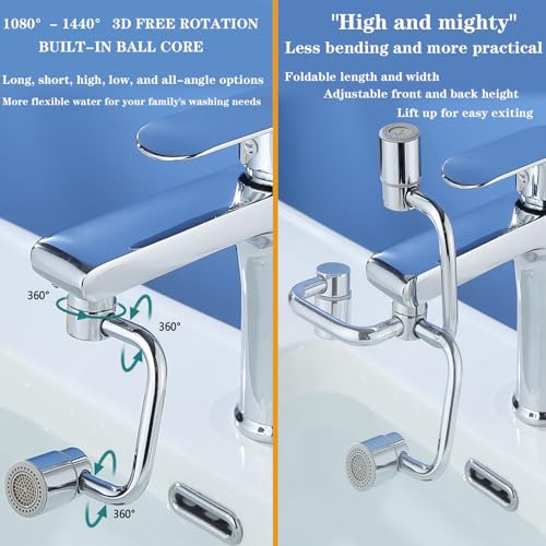 Universal Sink Faucet 1440° Rotatable Faucet Aerator Extension (2*Silver)