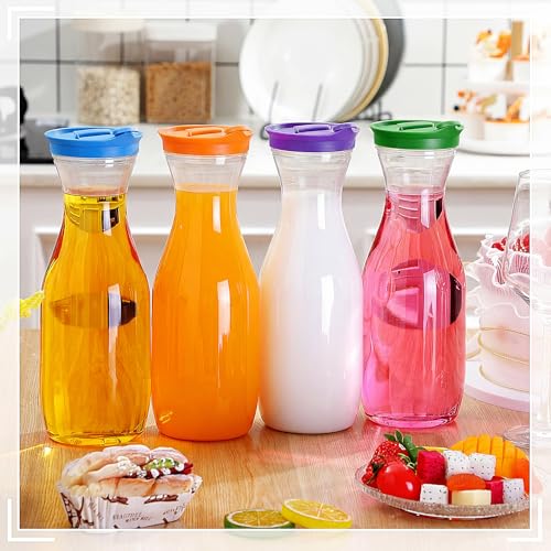 24 Pcs Plastic Water Carafe with Lid 32 Oz Clear (Rainbow Color Cap)