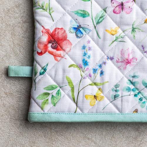 100% Cotton Oven Mitt & Pot Holder Set (031 - Just Floral / 7.5" x 13" & 8" x 8" (Oven Mitt & Pot Holder))