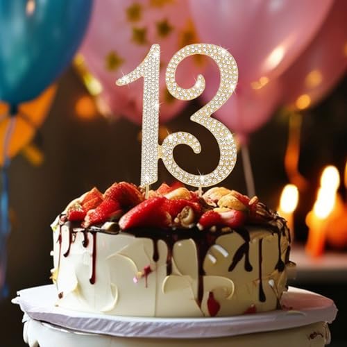 13th Birthday Cake Topper Gold Number 13 Cake Decorations for Birthday Party Anniversary Decoration (13)