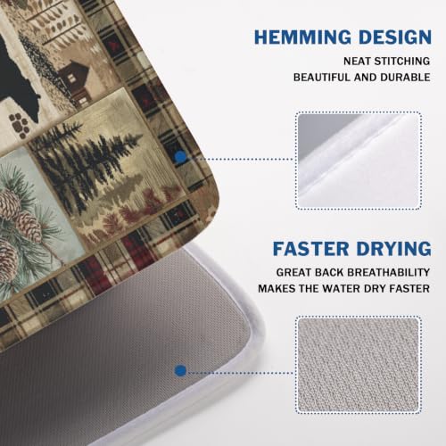 Black Bear Dish Drying Mat Forest Cabin Decorative Dishes Pad 18x24 Inch Absorbent Fast Dry Dish Drainer Rack Mats for Kitchen Counter Sink (Black Bear / 18x24 inch)