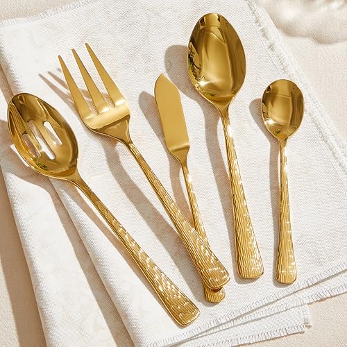 65 Piece Gold Silverware Set with Serving Utensils (65-Piece / Gold)