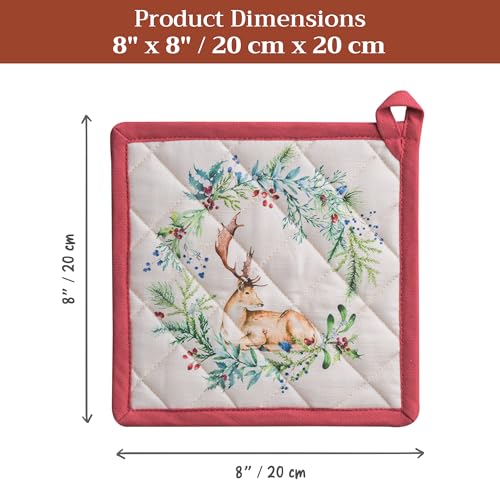 Pot Holders 100% Cotton Potholders (100 - Holly Time / 8" x 8" (Pot Holder Pack of 2))