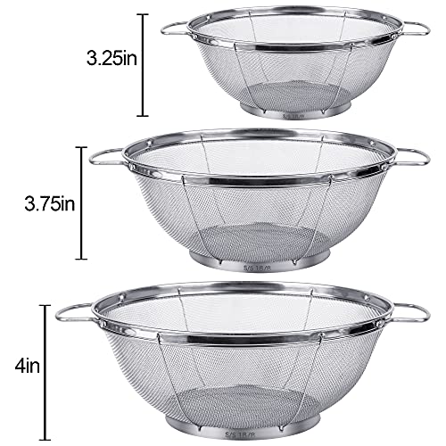 3 Pack 18 8 Stainless Steel Colander Sieves (3 Qt. + 4 Qt. + 5 Qt.)