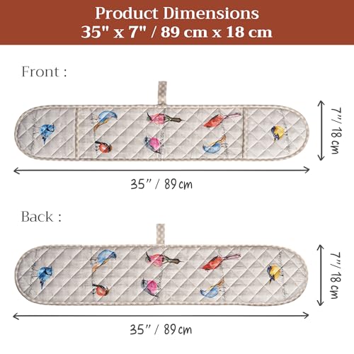 Double Oven Mitts 100% Cotton Double Oven Glove (003 - Birdies on Wire / 7" x 35" (Double Oven Mitt))