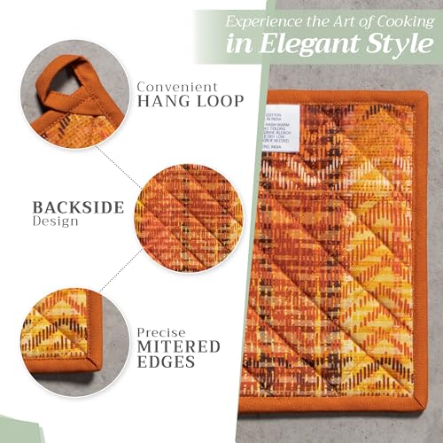 Pot Holders 100% Cotton Potholders (061 - Thanksgiving Tartan / 8" x 8" (Pot Holder Pack of 2))