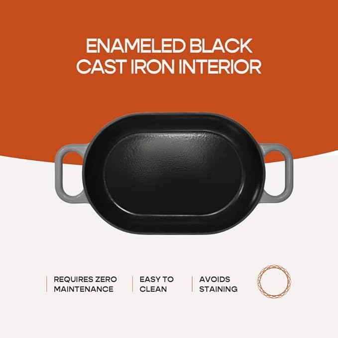 Enameled Cast Iron Dutch Oven for Professional Sourdough Bread Baking | 5.5 Quart Loaf Size Oval Cookware Pot with Lid | Triple-Layer Enamel Coating Pan with Non Stick Silicone Mat | Gray