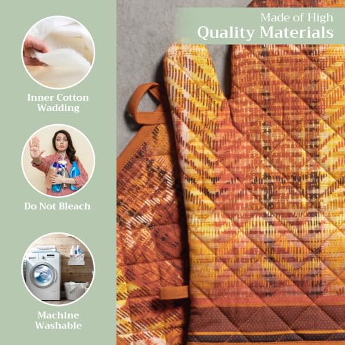 100% Cotton Oven Mitt & Pot Holder Set (061 - Thanksgiving Tartan / 7.5" x 13" & 8" x 8" (Oven Mitt & Pot Holder))