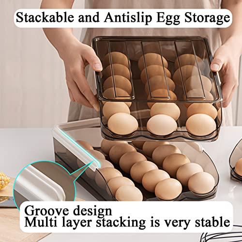 Egg Holder for Refrigerator Auto Scrolling Organizer Plastic Stackable Storage Container Reusable Clear Tray Box Basket Bin Lid Drawer Carrier Keeper