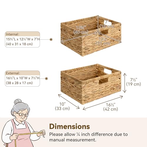 Wicker Baskets with Handles (Natural (Water Hyacinth) / 15"L x 11"W x 6¾"H)