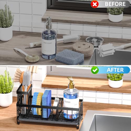Sponge Holder for Kitchen Sink (Black Shelf With Stone Tray)